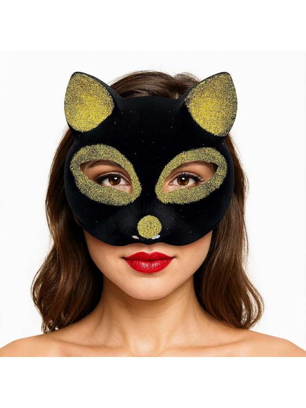 Siyah Renk Gold Simli Süet Kaplama Kedi Maskesi 18x14 Cm… Siyah Renk Gold Simli Süet Kaplama Kedi Maskesi 18x14 Cm…
