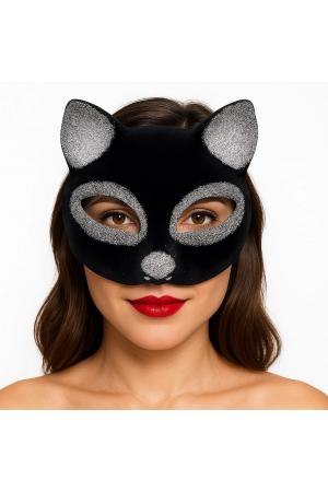 Siyah Renk Gümüş Simli Süet Kaplama Kedi Maskesi 18x14 Cm&hellip;