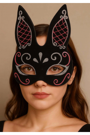 Siyah Renk Kırmızı Beyaz Simli Siyah Süet Kaplama Tavşan Maskesi 18x1&hellip;