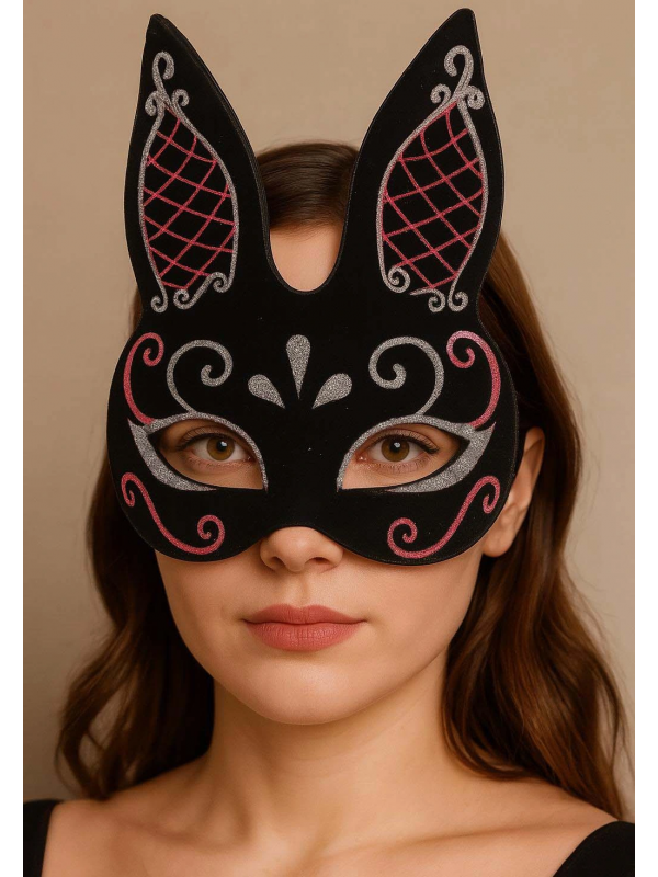 Siyah Renk Kırmızı Beyaz Simli Siyah Süet Kaplama Tavşan Maskesi 18x1&hellip;