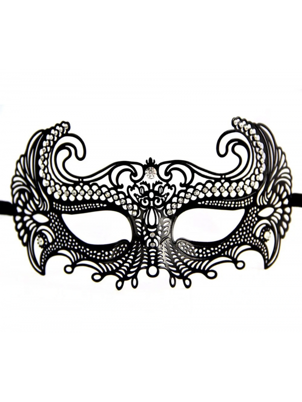 Siyah Renk Lazer Kesim Üzeri Kristal Taşlı Metal Balo Parti Venedik Mas&hellip;