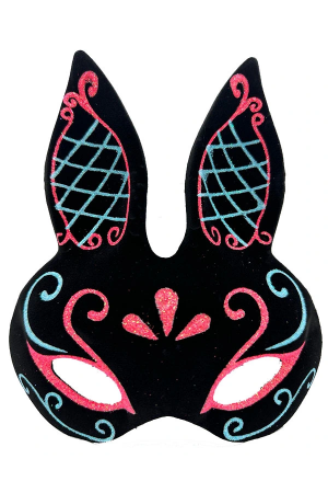 Siyah Renk Mavi Kırmızı Simli Siyah Süet Kaplama Tavşan Maskesi 18x16&hellip;