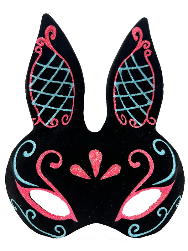 Siyah Renk Mavi Kırmızı Simli Siyah Süet Kaplama Tavşan Maskesi 18x16&hellip;