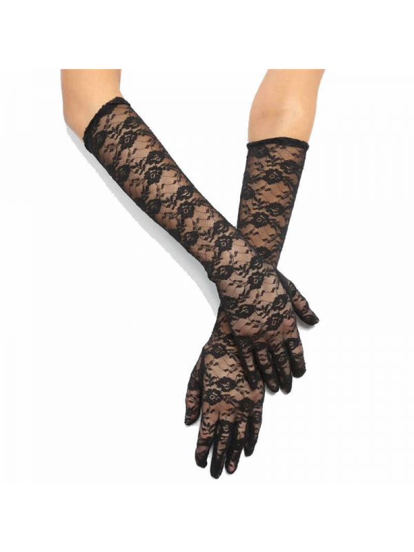 Siyah Renk Orta Boy Dantelli Eldiven Uzun Model&hellip;