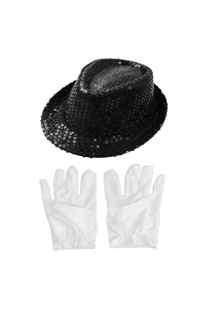 Siyah Renk Payetli Çocuk Şapkası Ve Beyaz Renk Çocuk Eldiveni&hellip;