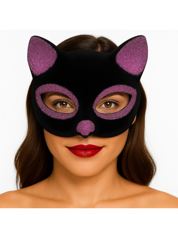 Siyah Renk Pembe Simli Süet Kaplama Kedi Maskesi 18x14 Cm&hellip;