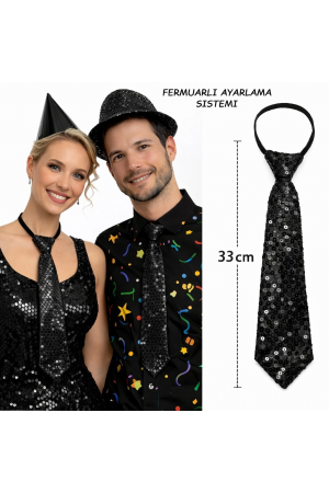 Siyah Renk Pul Payetli Işıltılı Parti Kravatı 33 Cm… Siyah Renk Pul Payetli Işıltılı Parti Kravatı 33 Cm…