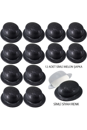 Siyah Renk Simli Melon Yuvarlak Parti Şapkası 12 Adet&hellip;