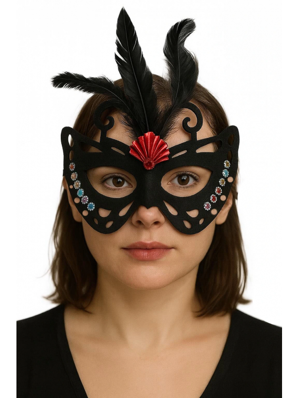 Siyah Renk Siyah Süet Kaplama Tüylü Kelebek Figür Parti Maskesi 24x18 &hellip;