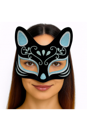 Siyah Renk Süet Kaplama Üzeri Gümüş Mavi Simli Kedi Maskesi 17x14 Cm&hellip;