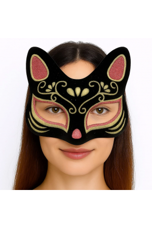 Siyah Renk Süet Kaplama Üzeri Kırmızı Sarı Simli Kedi Maskesi 17x14 &hellip;