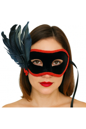 Siyah Renk Yandan Tüylü Siyah Süet Kaplama Parti Balo Maskesi 21x20 Cm&hellip;