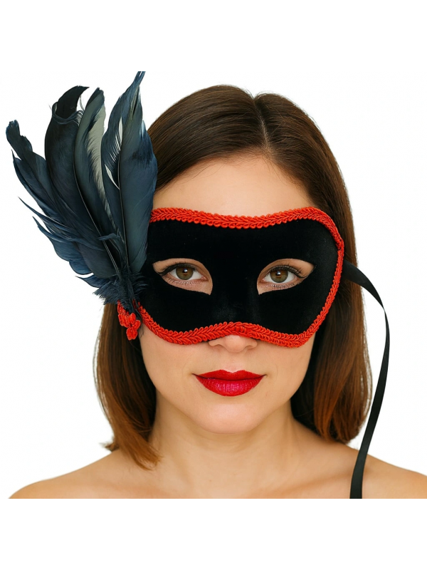 Siyah Renk Yandan Tüylü Siyah Süet Kaplama Parti Balo Maskesi 21x20 Cm&hellip;