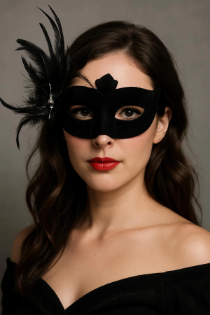 Siyah Renk Yandan Tüylü Süet Kaplama Beyaz İncili Parti Maskesi 18x15 &hellip;