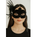 Siyah Renk Yandan Tüylü Süet Kaplama Beyaz İncili Parti Maskesi 18x15 Cm