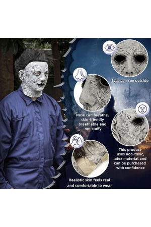 Siyah Saçlı Michael Myers Lateks Yüze Tam Yapışan Et Maske Korku Mask&hellip;