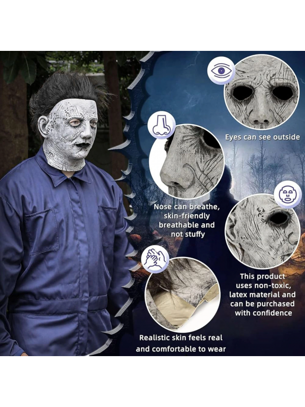 Siyah Saçlı Michael Myers Lateks Yüze Tam Yapışan Et Maske Korku Mask&hellip;