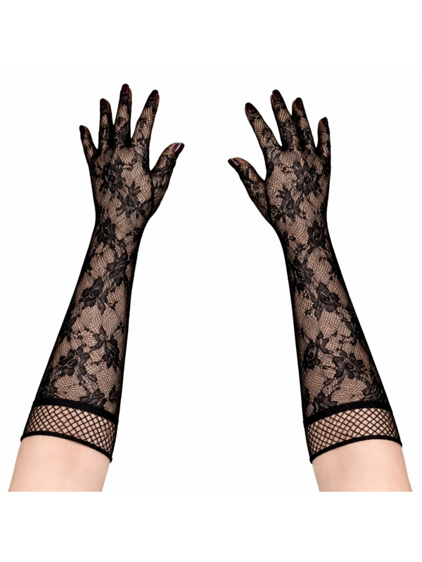 Siyah Uzun Gül Desenli Dantel Kadın Eldiveni&hellip;