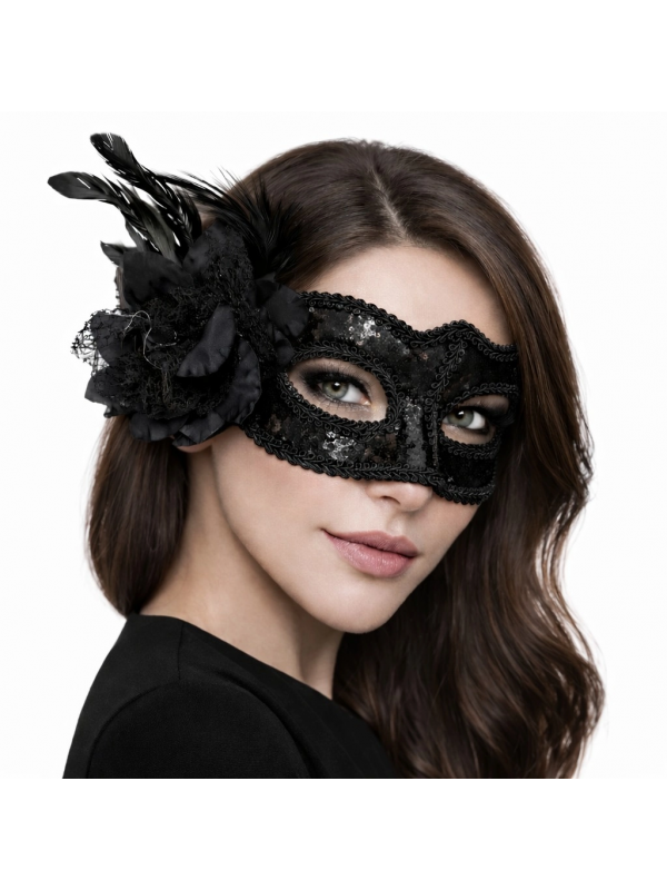 Siyah Venedik Parti Maskesi – Çiçekli Tüylü Payetli&hellip;