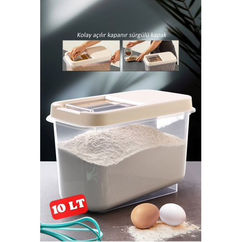 Sürgülü Kapaklı 10 Lt Erzak Bakliyat Un Şeker Saklama Kabı