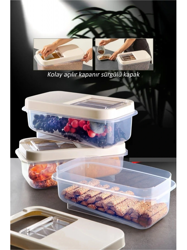 Sürgülü Kapaklı 5 Lt Erzak Bakliyat Un Şeker Saklama Kabı&hellip;