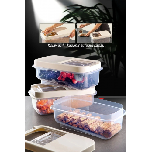 Sürgülü Kapaklı 7.5 Lt Erzak Bakliyat Un Şeker Saklama Kabı