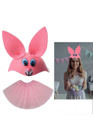 Tavşan Kostümü Pembe - 23 Nisan Tavşan Şapka Ve Tütü Etek Seti 2 Pa&hellip;