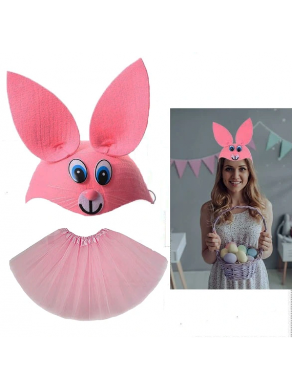 Tavşan Kostümü Pembe - 23 Nisan Tavşan Şapka Ve Tütü Etek Seti 2 Pa&hellip;