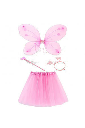 Toz Pembe Kelebek Kostümü - Toz Pembe Kelebek Kostüm Aksesuar Seti 4 Pa&hellip;