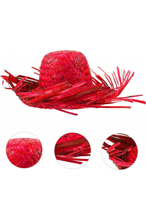Tropikal Parti Kırmızı Hasır Hawaii Şapkası 13x36 Cm&hellip;