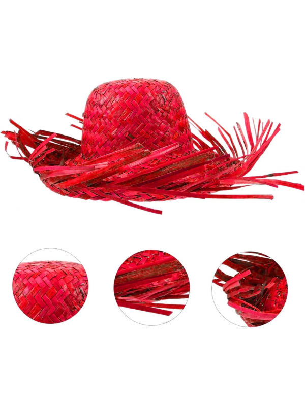 Tropikal Parti Kırmızı Hasır Hawaii Şapkası 13x36 Cm&hellip;