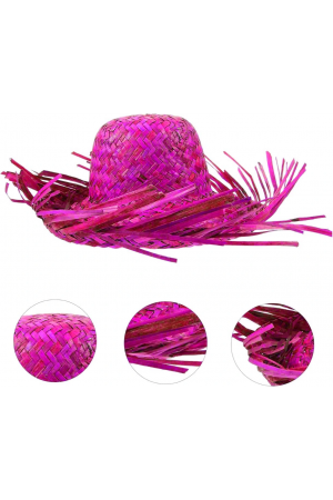 Tropikal Parti Pembe Fuşya Hasır Hawaii Şapkası 13x36 Cm&hellip;