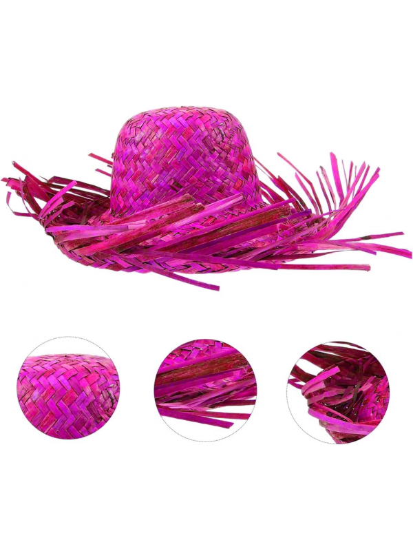 Tropikal Parti Pembe Fuşya Hasır Hawaii Şapkası 13x36 Cm&hellip;