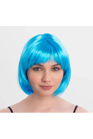 Turkuaz Açık Mavi Renk Düz Kesim Kısa Küt Parti Peruğu&hellip;