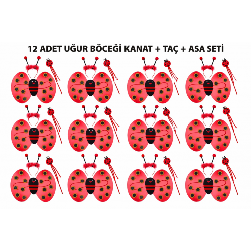 Uğur Böceği Kostüm Seti - Kanat Taç Asa 3 Parça 12 Adet Uğur Böceği Kostüm Seti - Kanat Taç Asa 3 Parça 12 Adet