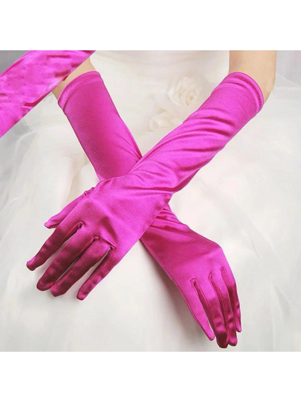 Uzun Boy Ekstra Parlak Saten Eldiven Fuşya Renk&hellip;