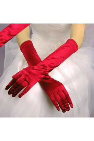 Uzun Boy Ekstra Parlak Saten Eldiven Kırmızı Renk&hellip;