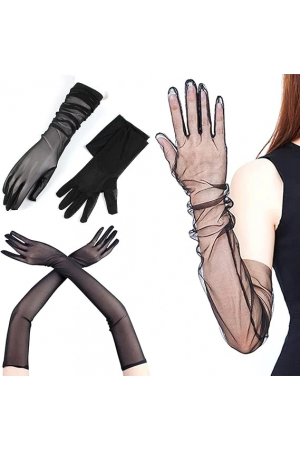 Uzun Boy Likralı Siyah Renk Yetişkin Mega Tül Eldiven 53 Cm&hellip;