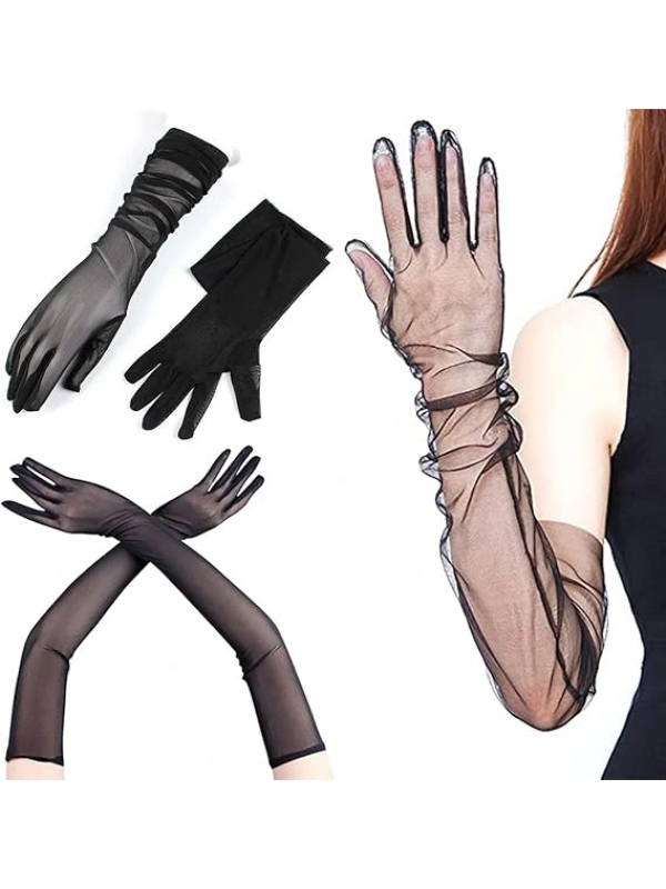 Uzun Boy Likralı Siyah Renk Yetişkin Mega Tül Eldiven 53 Cm&hellip;