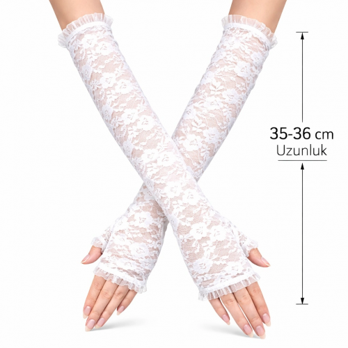Uzun Zarif Dantel Eldiven Parmaksız Beyaz 35 Cm Uzun Zarif Dantel Eldiven Parmaksız Beyaz 35 Cm
