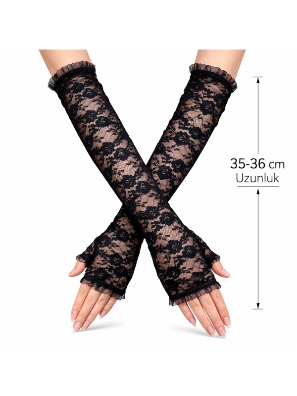 Uzun Zarif Dantel Eldiven Parmaksız Siyah 35 Cm… Uzun Zarif Dantel Eldiven Parmaksız Siyah 35 Cm…
