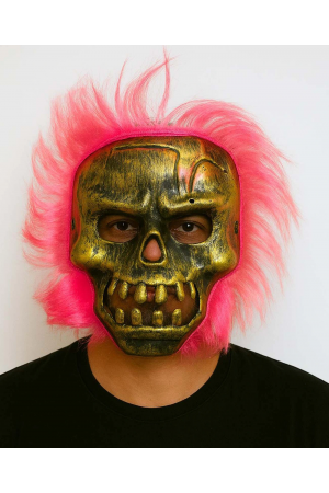 Wild Skull - Bakır Kafatası Pembe Saçlı İskelet Maske&hellip;