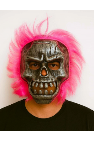 Wild Skull - Gümüş Kafatası Pembe Saçlı İskelet Maske&hellip;