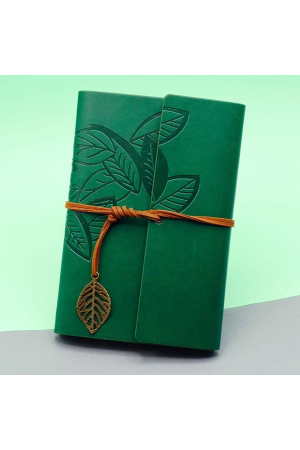 Yeşil Deri Kapaklı Yaprak Desenli Defter…