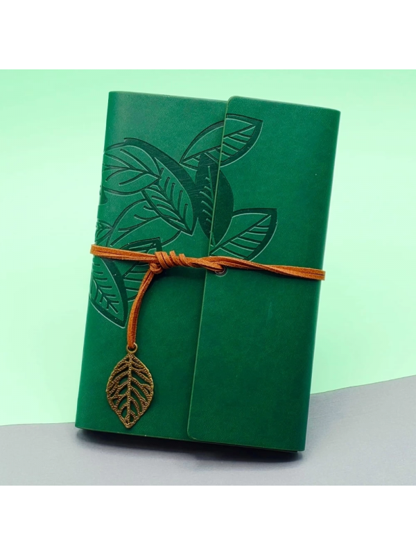 Yeşil Deri Kapaklı Yaprak Desenli Defter&hellip;
