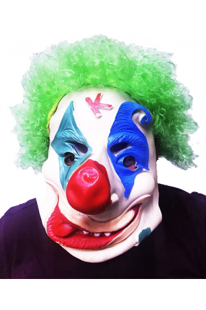 Yeşil Renk Afro Bonus Peruklu Palyaço Lateks Et Maske&hellip;