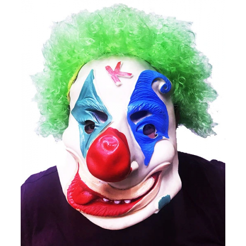 Yeşil Renk Afro Bonus Peruklu Palyaço Lateks Et Maske Yeşil Renk Afro Bonus Peruklu Palyaço Lateks Et Maske