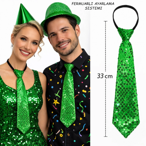 Yeşil Renk Pul Payetli Işıltılı Parti Kravatı 33 Cm Yeşil Renk Pul Payetli Işıltılı Parti Kravatı 33 Cm