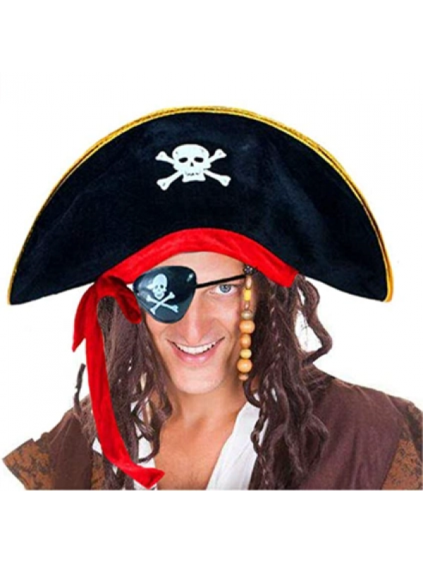 Yetişkin Boy Kadife Kaptan Jack Sparrow Korsan Şapkası Ve Plastik Korsa&hellip;