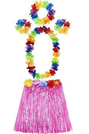 Yetişkin Ve Çocuk Uyumlu Luau Aloha Hawaii Pembe Etek Ve Renkli Kolye Ta&hellip;